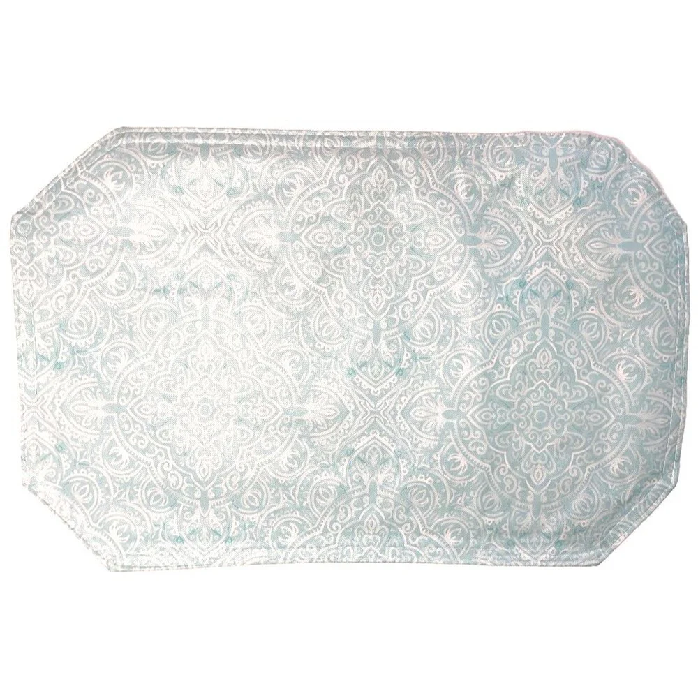 Aqua Medallion Vinyl Placemats Set of 4 Indoor Outdoor Beach Reversible 12x18